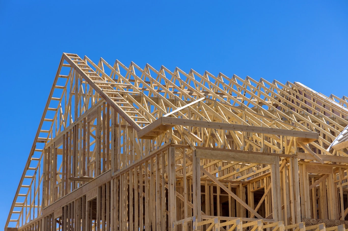 Wooden House Framing Under Construction